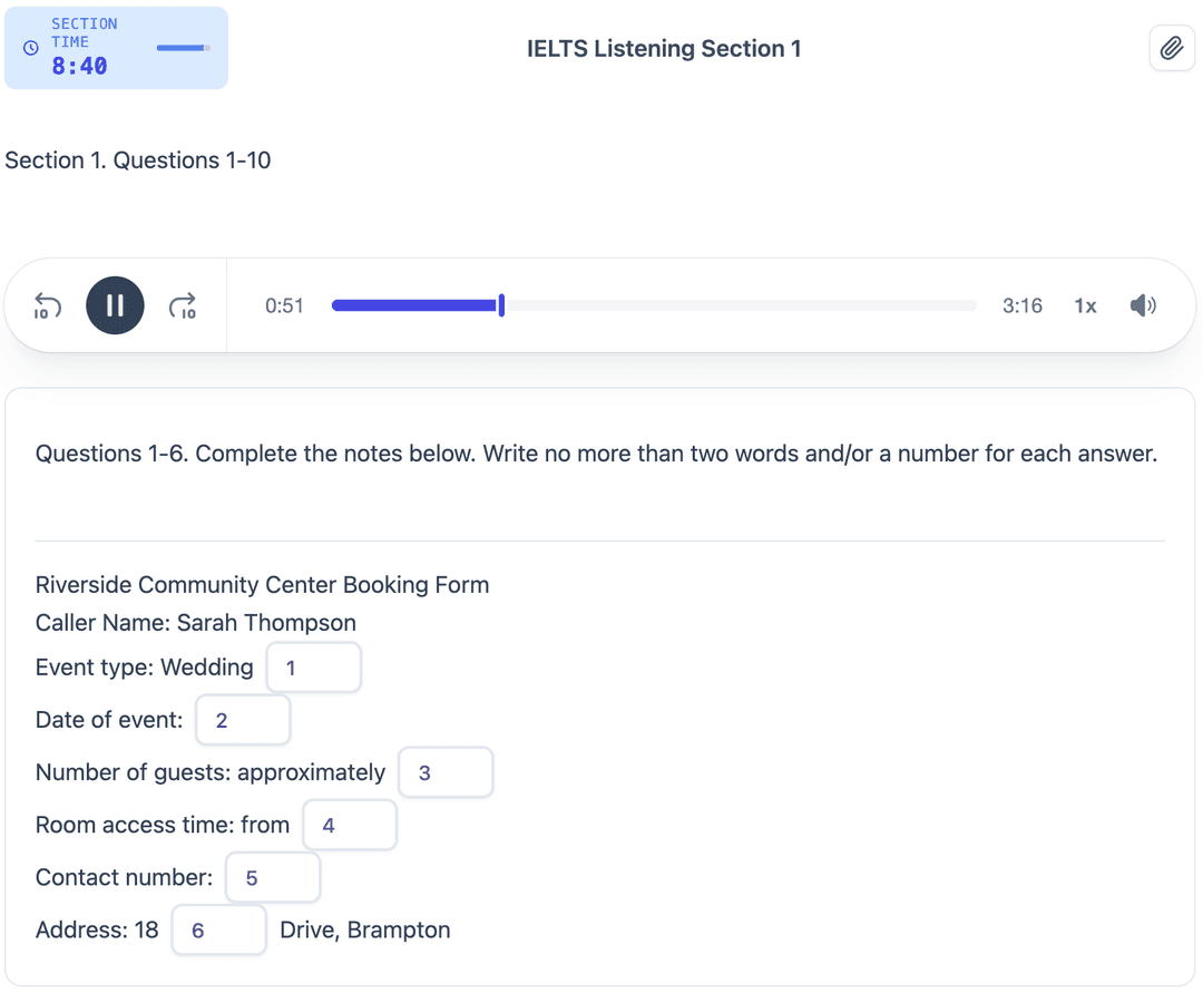 Plná simulace testu na 2 hodiny 45 minut Interface