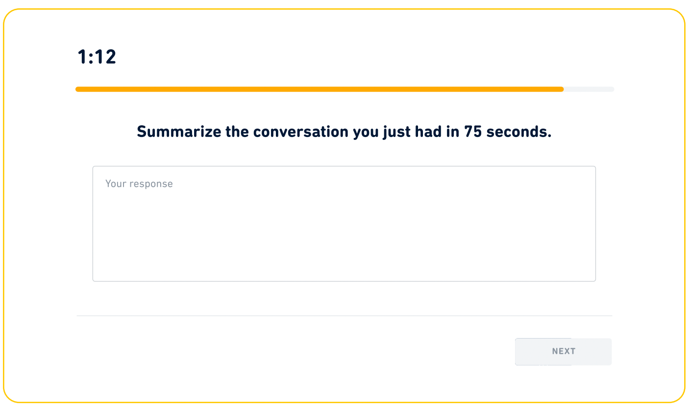 Example of a "Summarize the Conversation" question from the Duolingo English Test