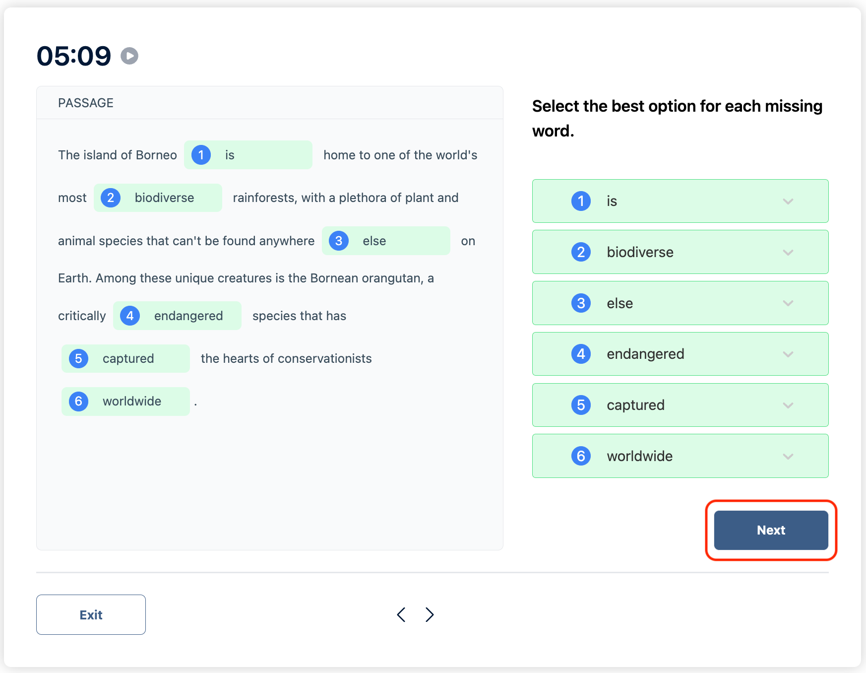 Screenshot showing how after you answer all the questions, you can review your responses and see which ones were correct and which were incorrect.