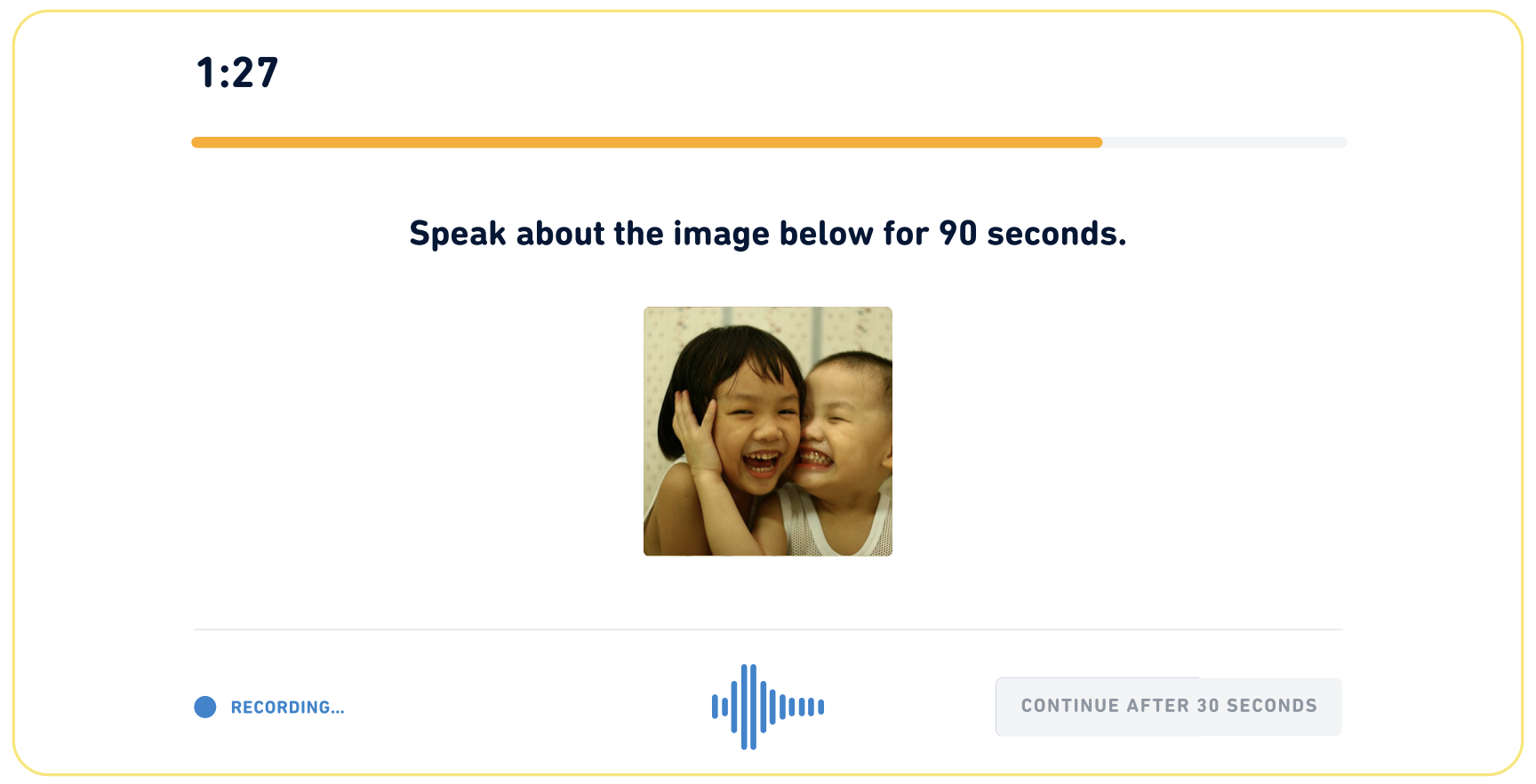 Example of a “Speak About the Photo” question from the Duolingo English Test