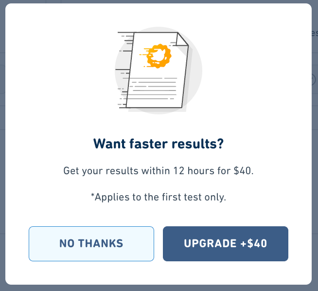 Duolingo English Test 'Faster Results' Upgrade Button