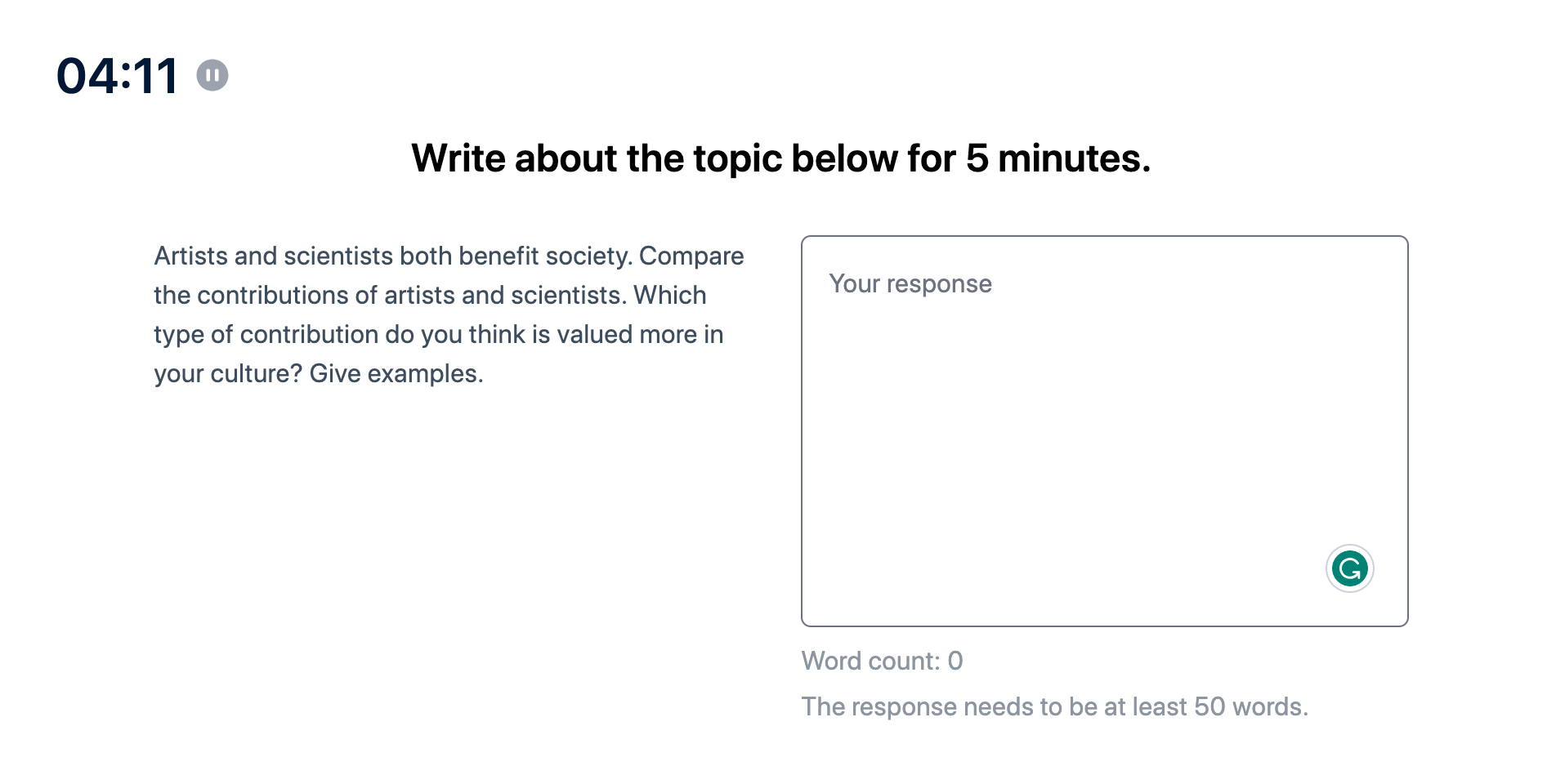 Duolingo English Test "Writing Sample" Question 14