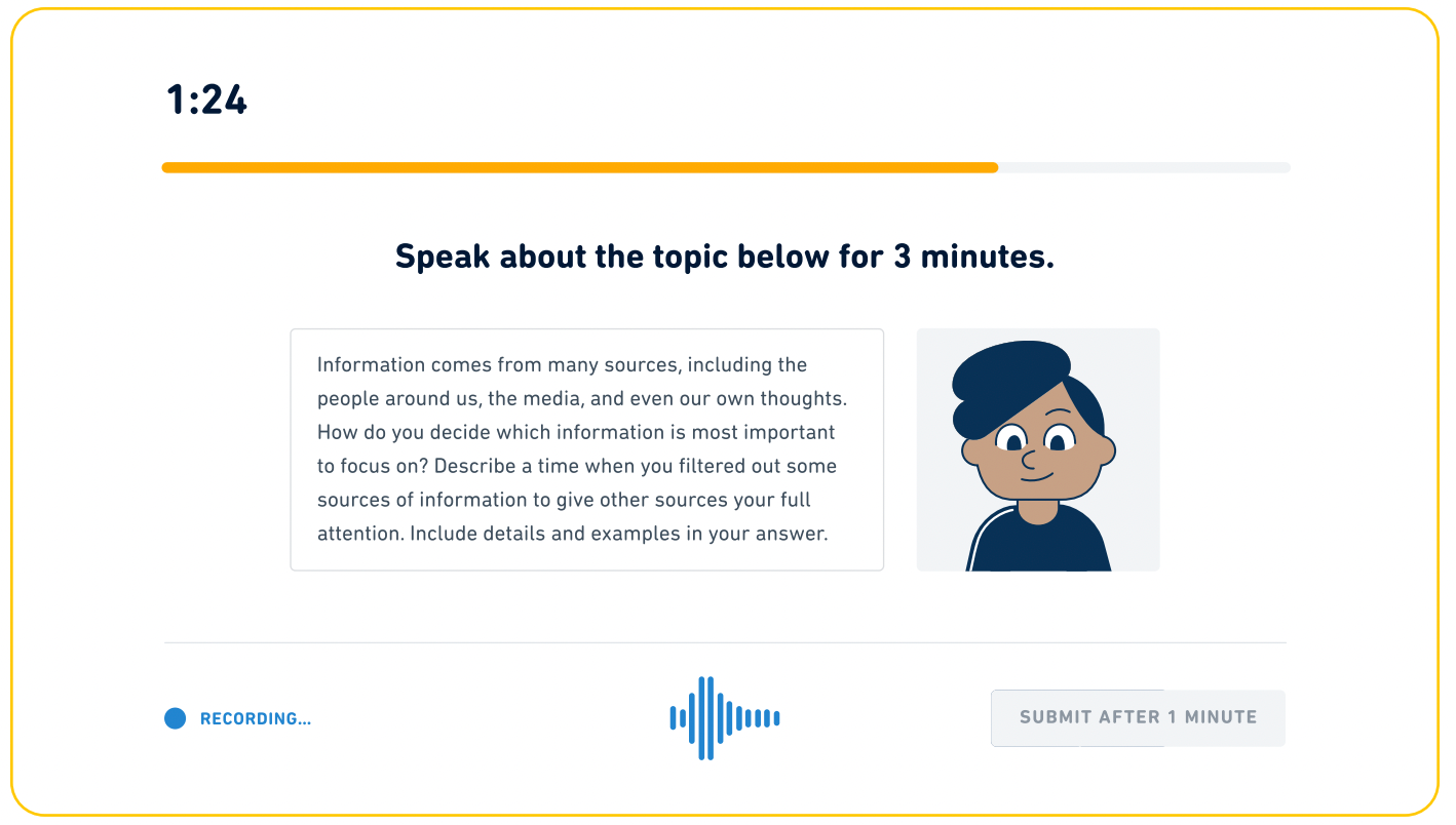 Screenshot of the "Speaking Sample" on the Duolingo English Test