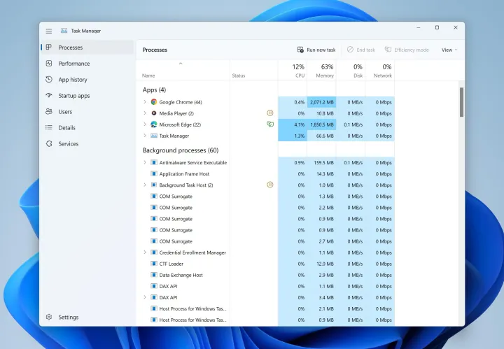 Screenshot of the Task Manager in Windows