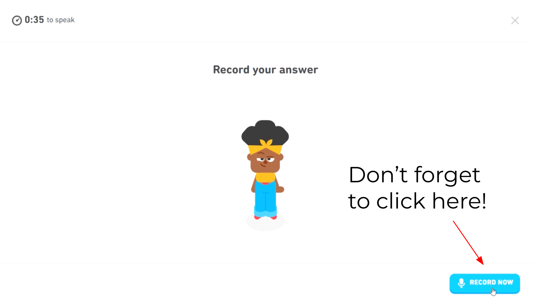 Screenshot showing where you need to click in order to record your answer for Interactive Speaking
