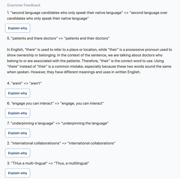 An example of grammar feedback from Arno 