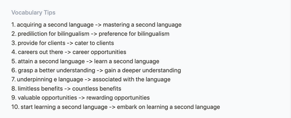 An example of vocabulary feedback from Arno 
