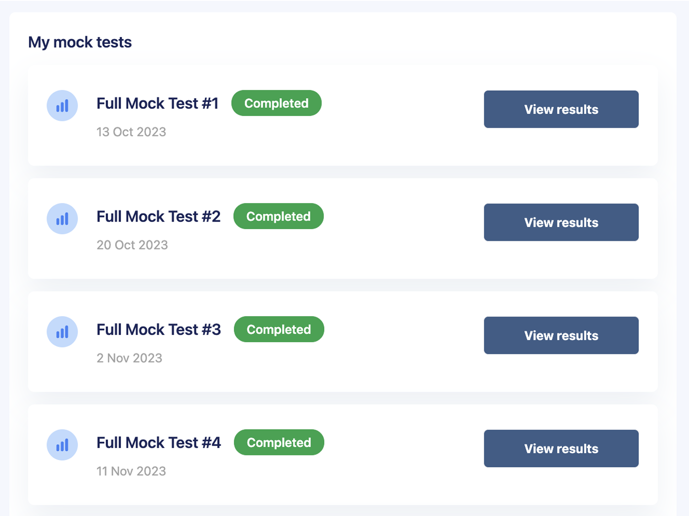 Unlimited full mock tests Interface